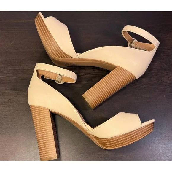 Sun & Stone Retro Peep Toe Pumps Stacked Heels Sandals 10 M White Bone Ivory - Picture 12 of 16